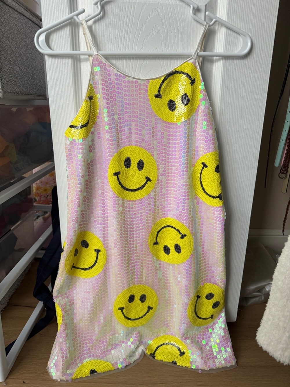 Lola + The Boys Pink Sequin Dress with Yellow Smiley Faces